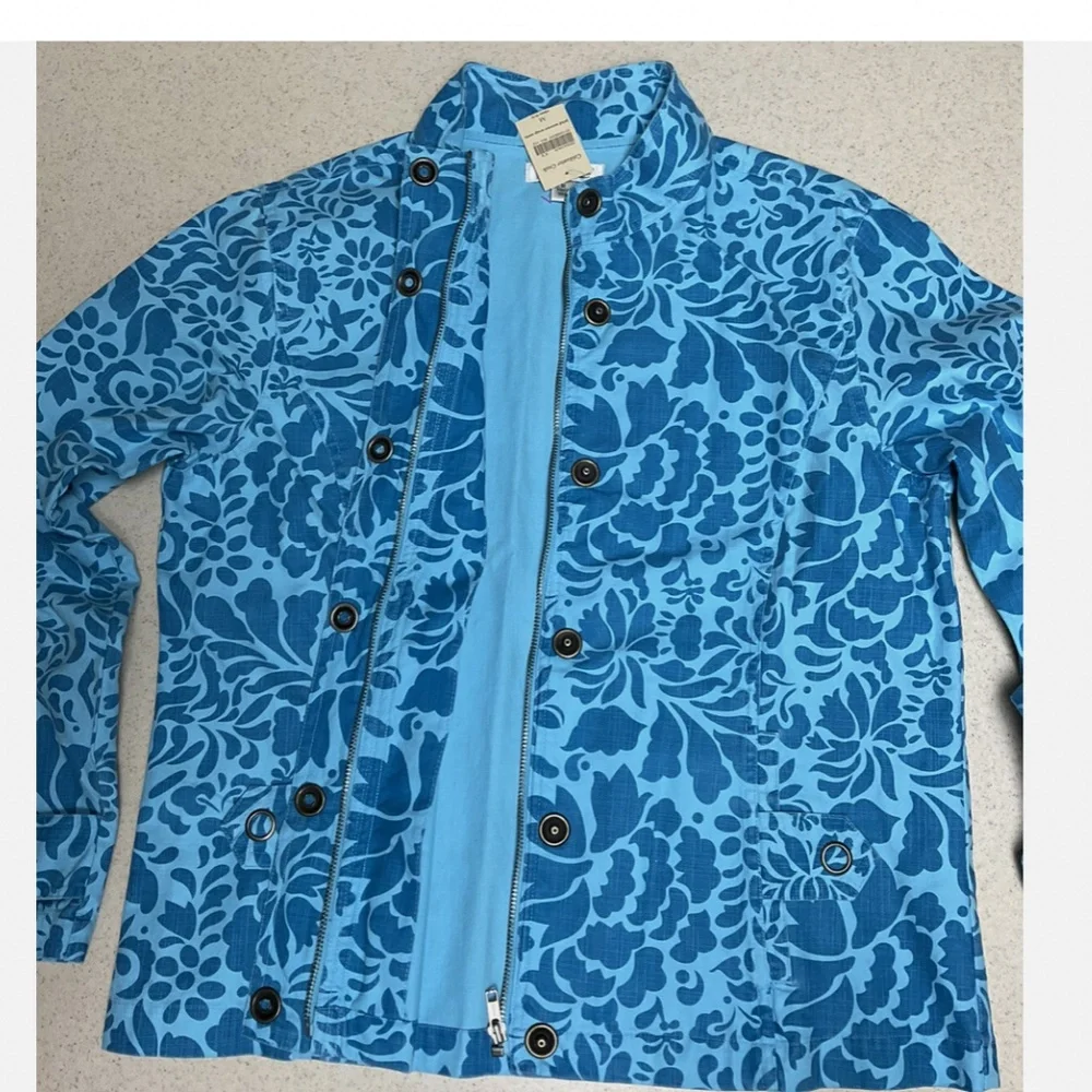 Coldwater Creek Damask Blue Medium Full Zip With Snaps Jacket New with TAG - Picture 2 of 10